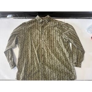 Roundtree & Yorke Button Up Shirt Men Extra Large Green Leaves Fall Long Sleeves